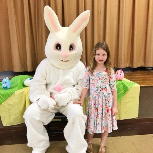 Katie McCann and Easter Bunny in Sapp Hall