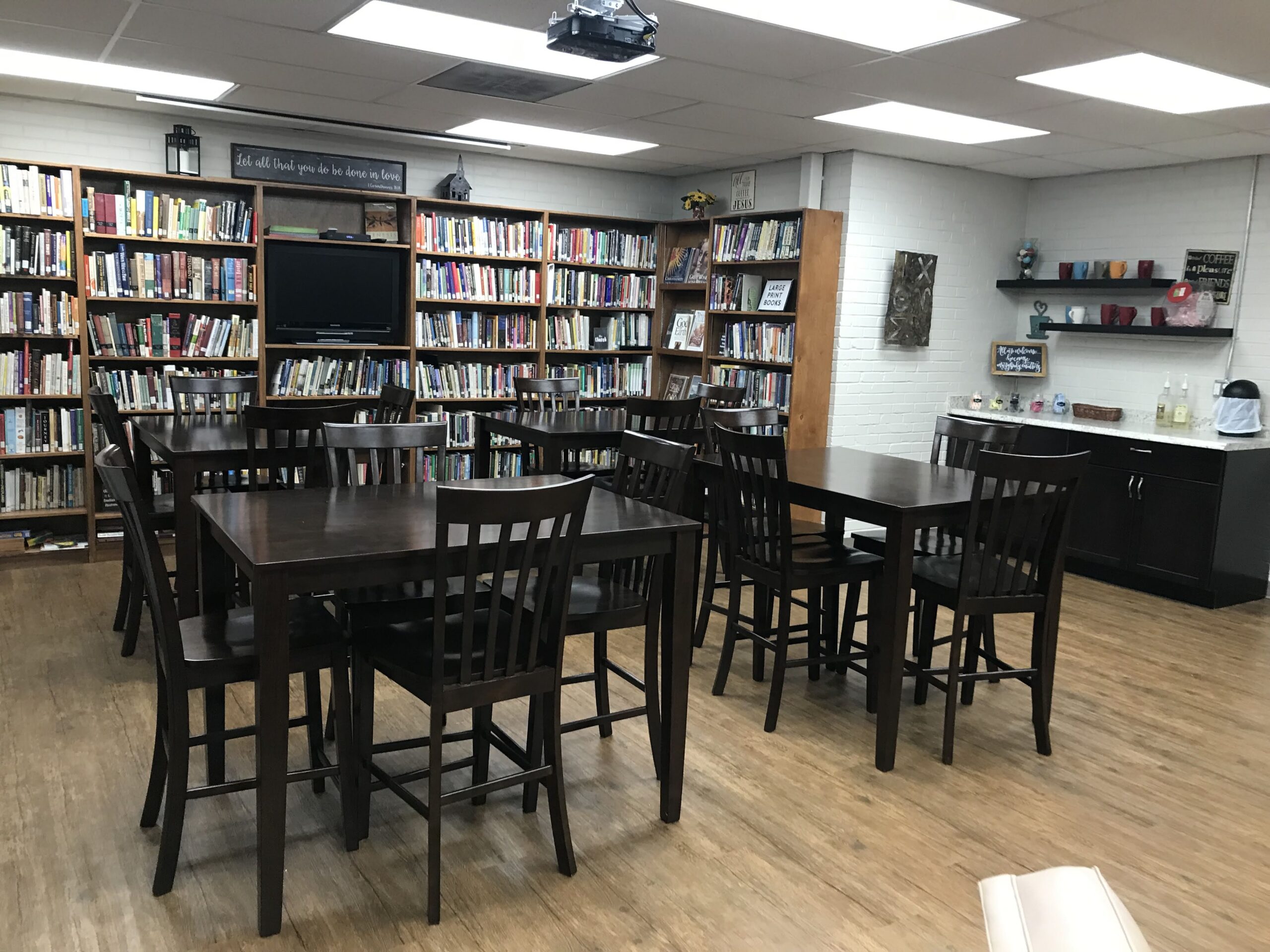 Tables and chairs in Library