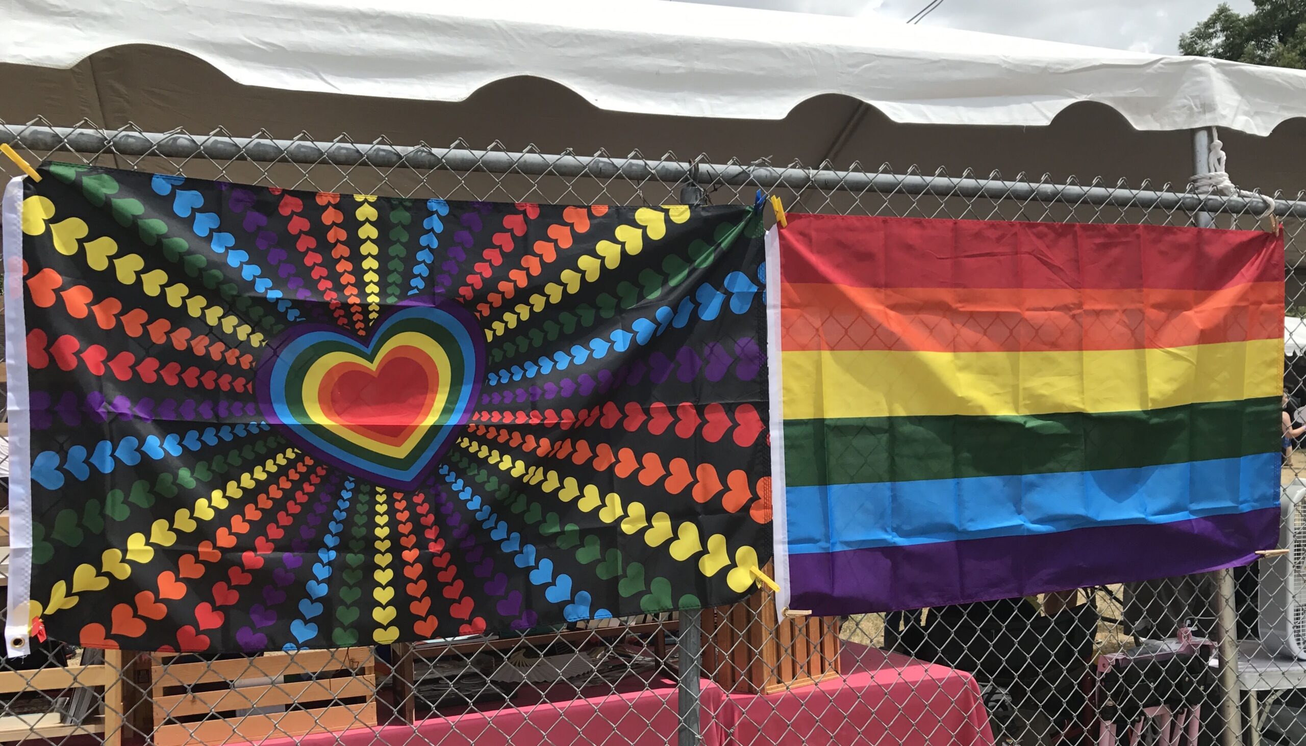 2 rainbow flags