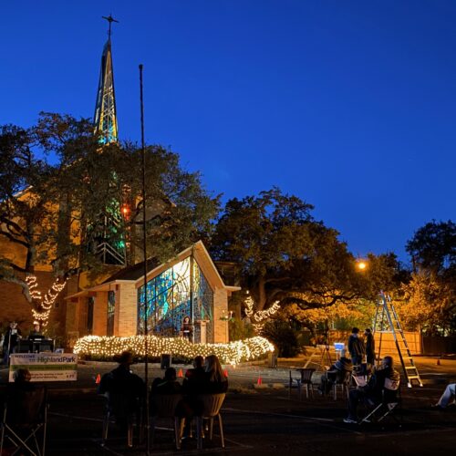 Highland Park as seen from Balcones, lit up with Christmas Lights